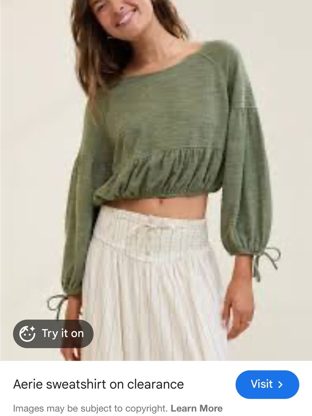 aerie rust Cropped Pullover Sweatshirt with Balloon Sleeves endless summe
